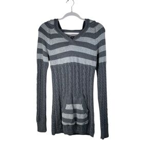 Superdry Mixed Knit Cableknit Stripe Sweater Fleece Lined Hood Kangaroo Pocket S